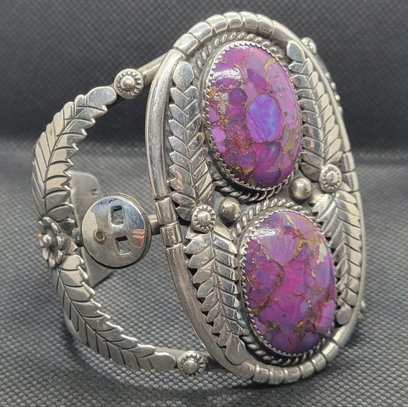 Real ⭐️ Handmade TM Purple Turquoise and Silver Signed Cuff Tommy Nelson Navajo - Picture 3 of 17